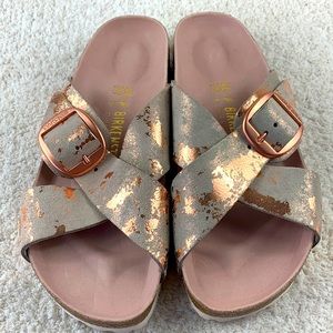 Birkenstock Siena Big Buckle Sandals Slides Metallic Rose Copper EUR 40